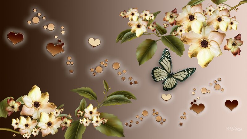 Butterfly with Flowers — Brown