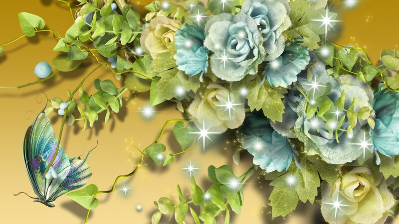 Butterfly with Flowers — Green, Magical
