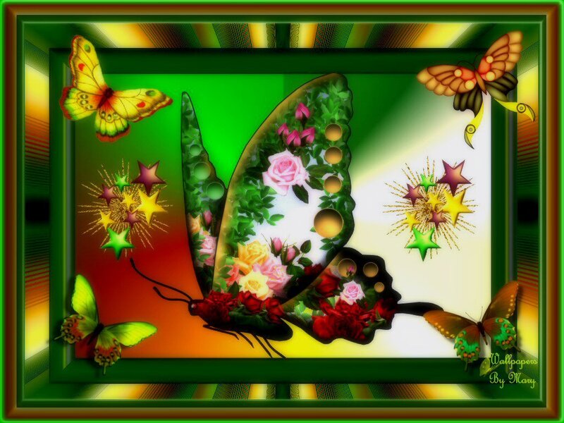 Butterfly with Flowers — Green, Vibrant