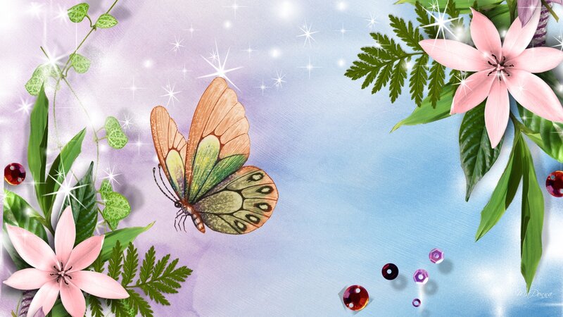 Butterfly with Flowers — Pink