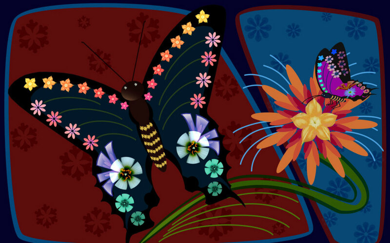 Butterfly with Flowers — Red, Colorful