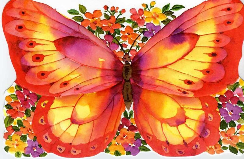 Butterfly with Flowers — Red, Vibrant