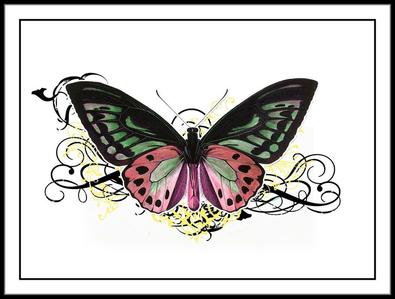 Butterfly with Green Wings — Black