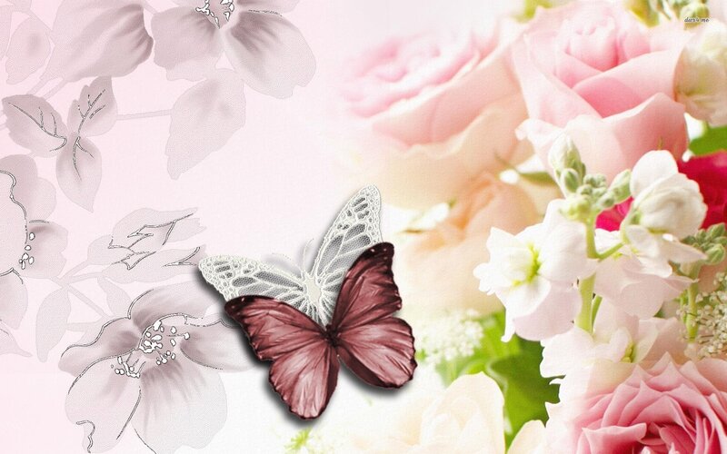 Butterfly with Pink Flowers — Serene