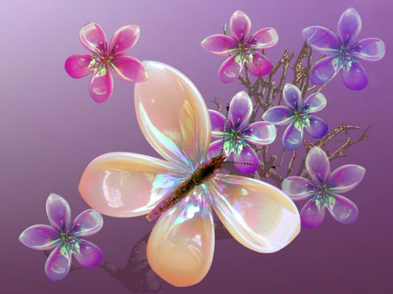 Butterfly with Purple Flowers — Dreamy