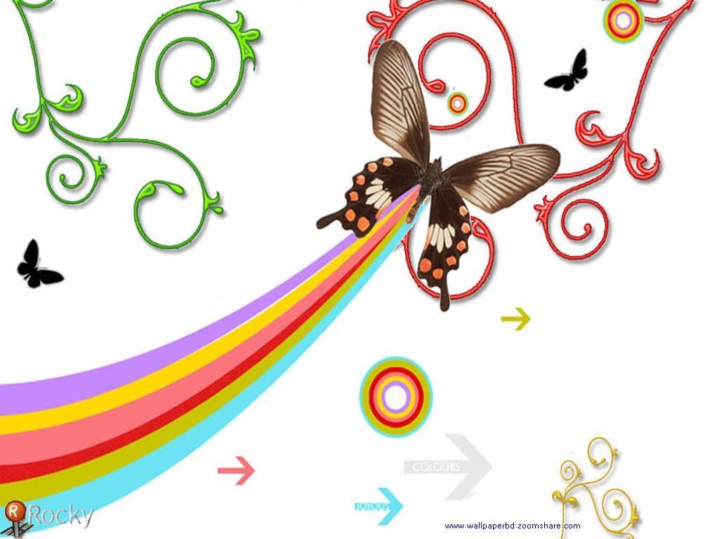 butterfly with rainbow swirls
