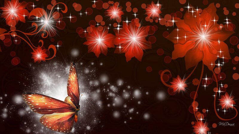 Butterfly with Red Flowers