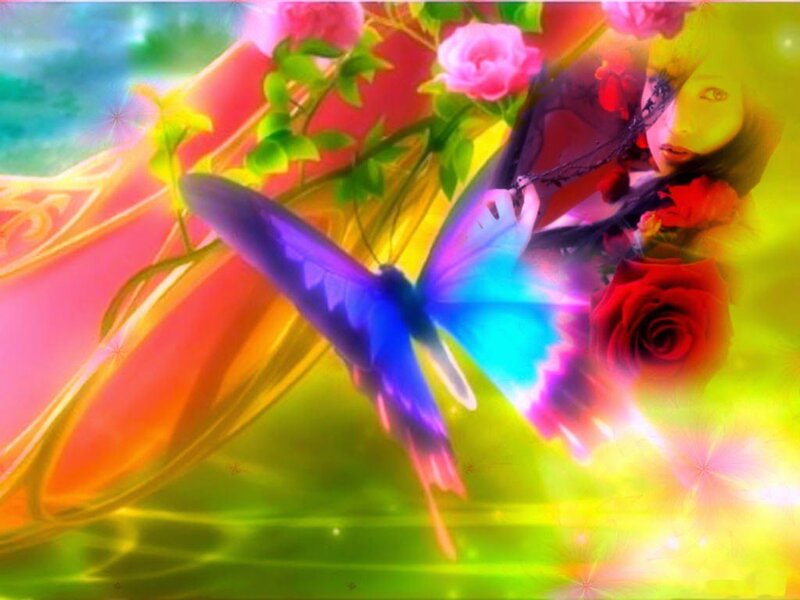 Butterfly with Roses — Green