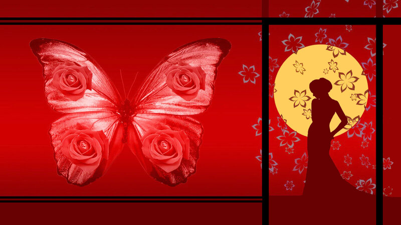 Butterfly with Roses — Red