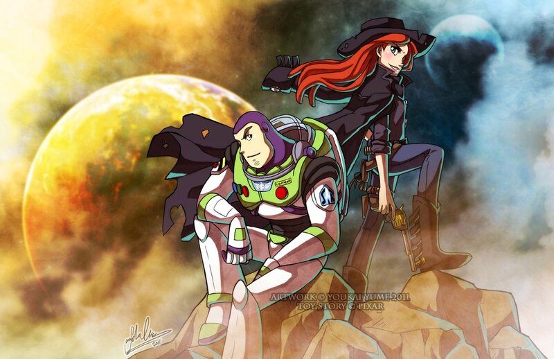 Buzz Lightyear and Jessie on a rocky planet