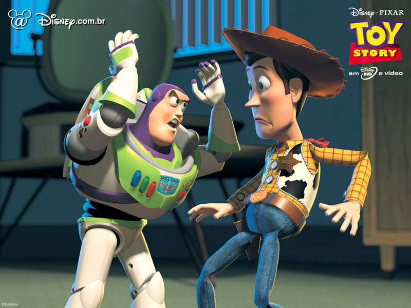 Buzz Lightyear and Woody in action