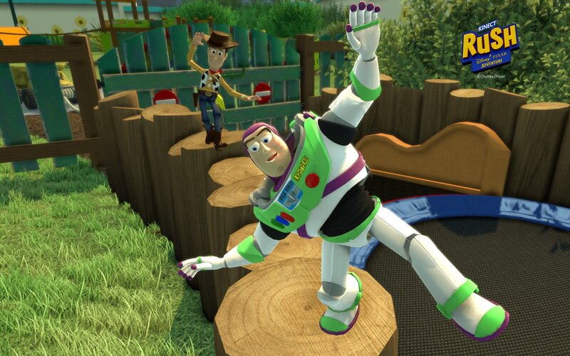 Buzz Lightyear and Woody in backyard
