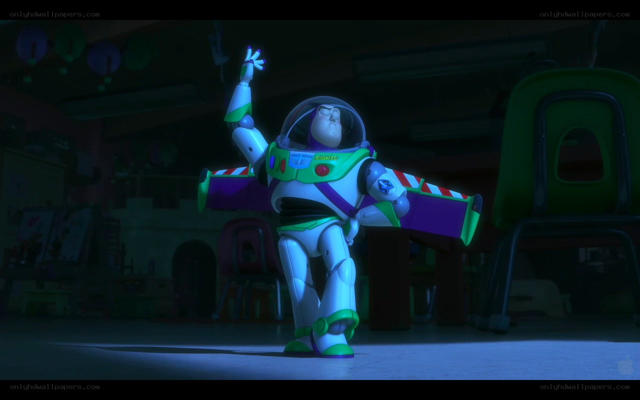 Buzz Lightyear in a dark room