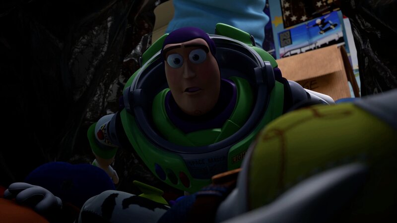 Buzz Lightyear in a dark space