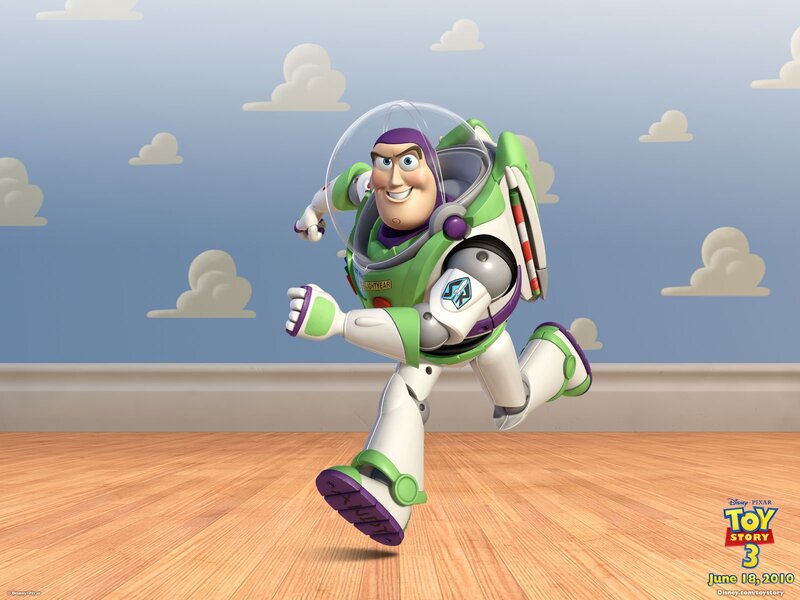 Buzz Lightyear Running — Green, Playful, 3d Render, Wood Floor, Clouds