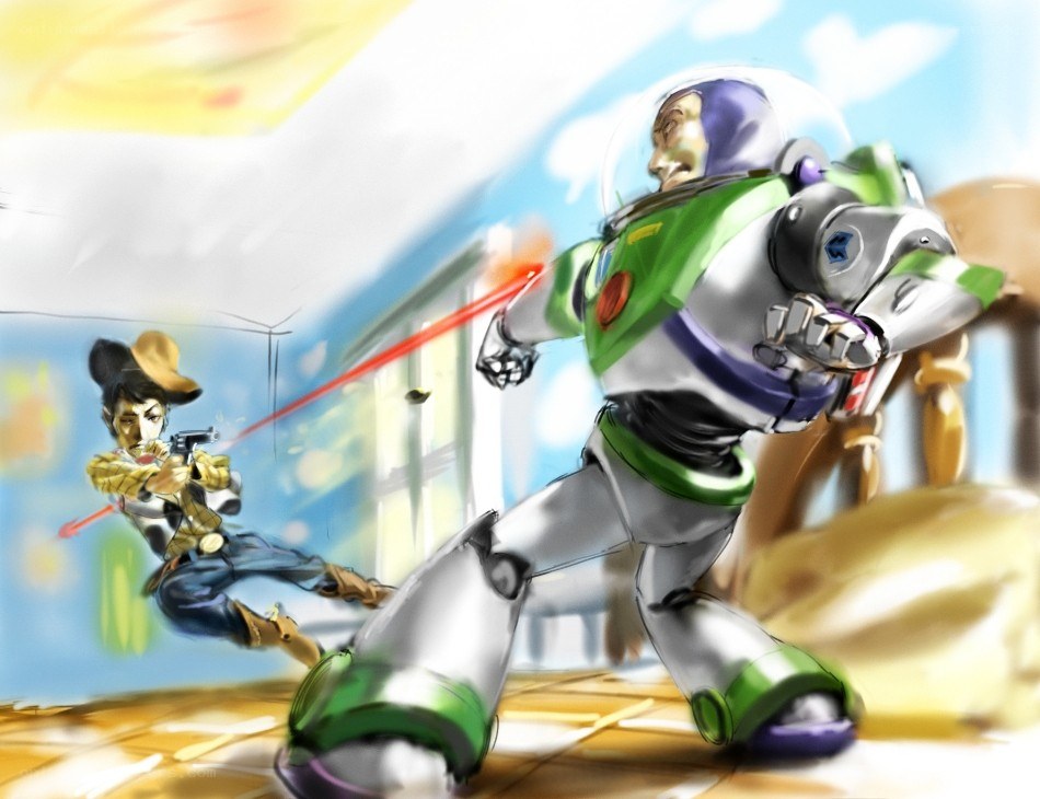 Buzz Lightyear vs. Woody action scene