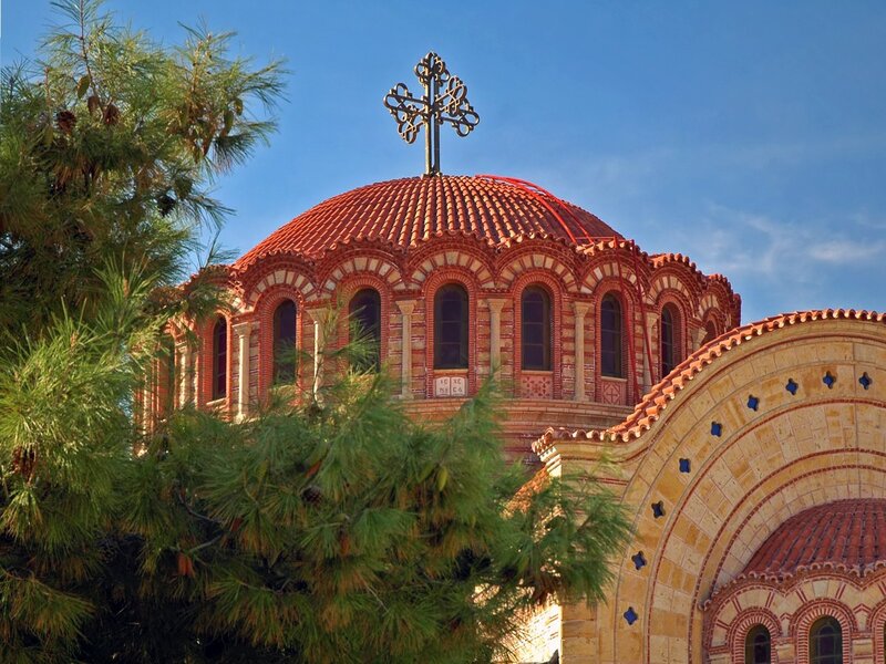 Byzantine church with red dome