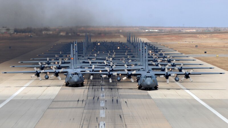 C-130 Hercules Aircraft — Gray, Dramatic, Afternoon