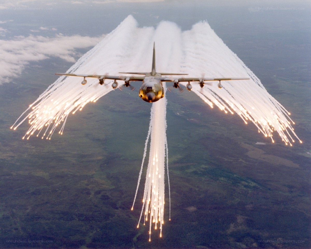 C-130 Hercules deploying flares