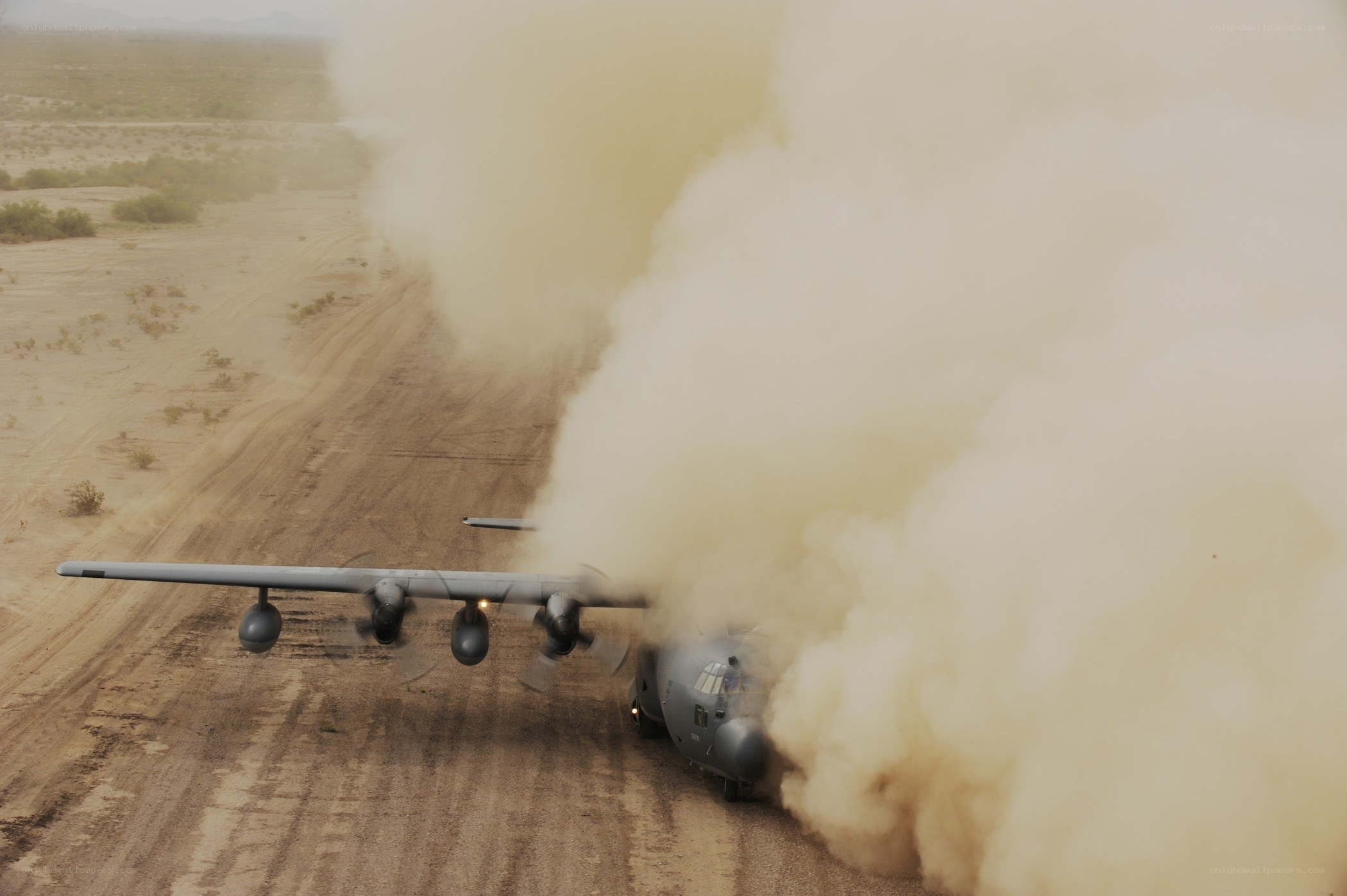 C-130 Hercules on desert runway
