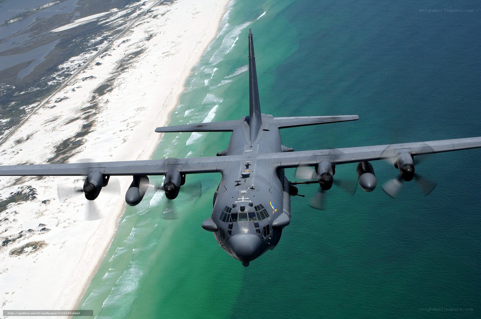 C-130 Hercules over coastline