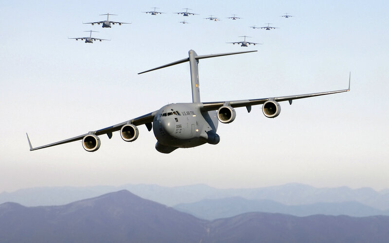 C-17 Globemaster III — Gray, Dramatic, Morning, Photograph, Aircraft, Mountains, Sky