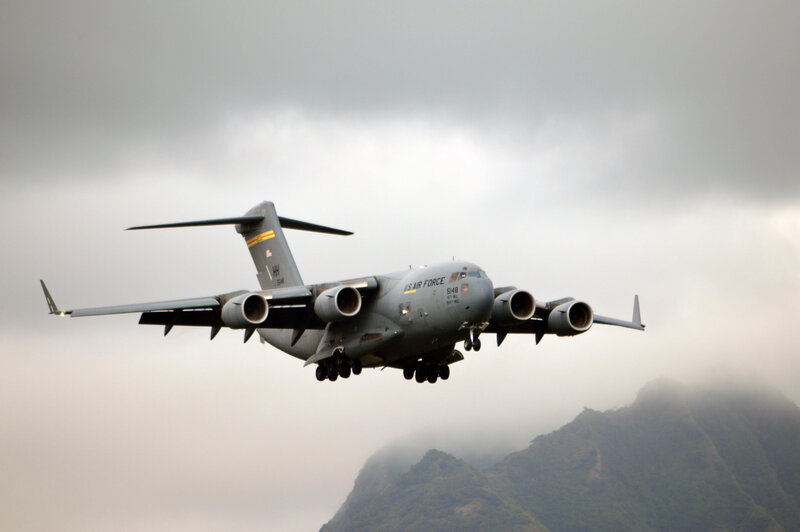 C-17 Globemaster III — Gray, Dramatic, Photograph, Mountain