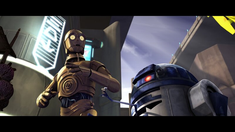 C-3PO and R2-D2 in a city