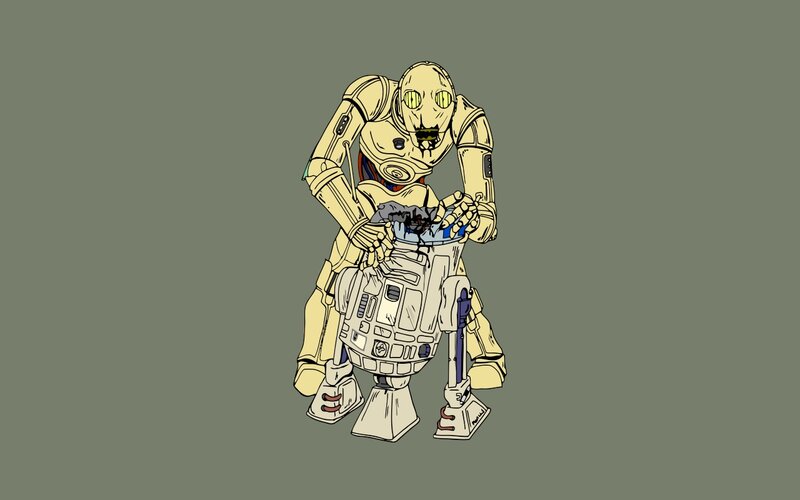 C-3PO and R2-D2 in distress