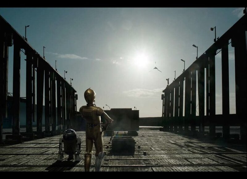 C-3PO and R2-D2 on a spaceport