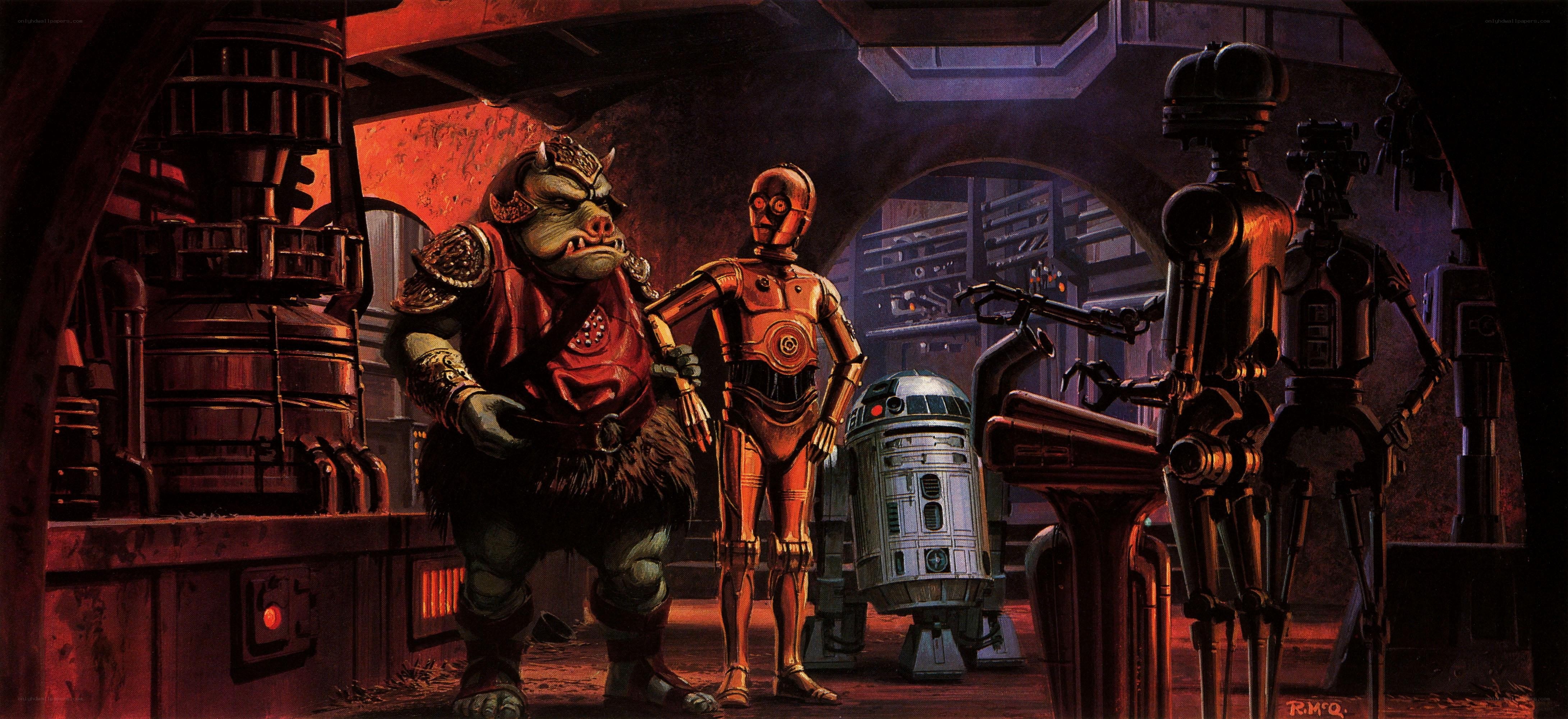 C-3PO and R2-D2 with alien