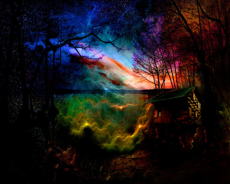 Cabin by a Lake — Blue, Dramatic