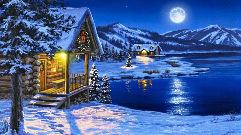 Cabin by a Lake — Blue, Serene, Night