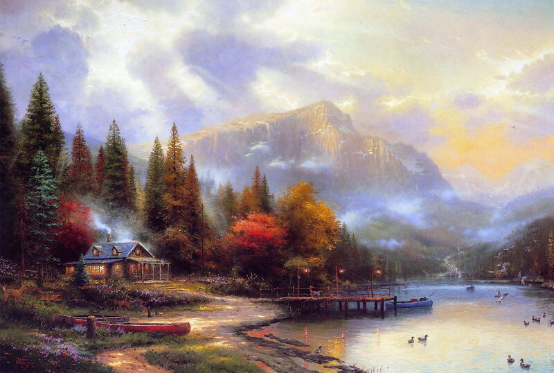 Cabin by a Lake — Blue, Serene