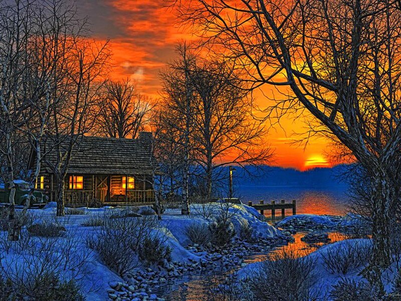 Cabin by a Lake — Orange, Dramatic