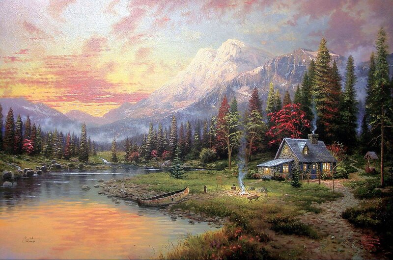 Cabin by a Lake — Orange, Serene, Sunset