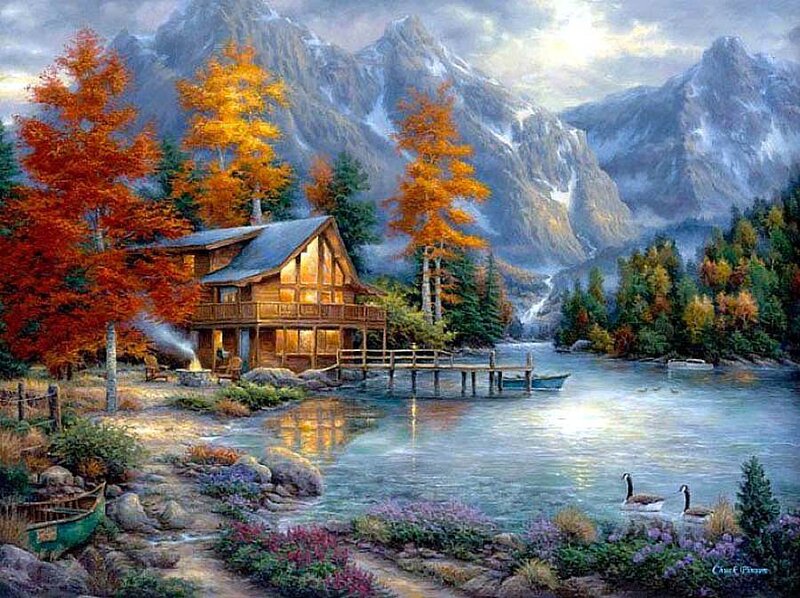 Cabin by a Lake — Orange, Serene
