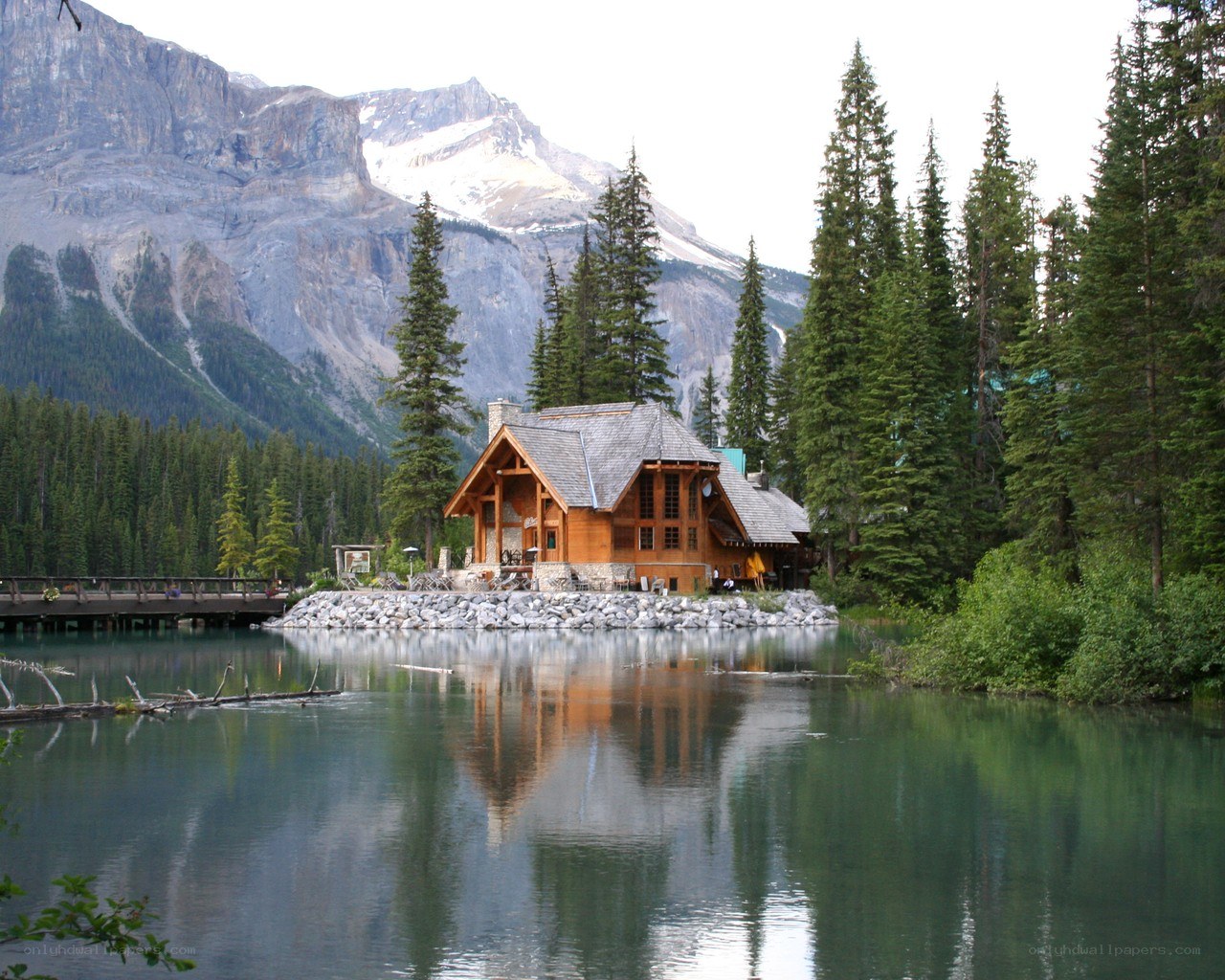 Cabin by a mountain lake