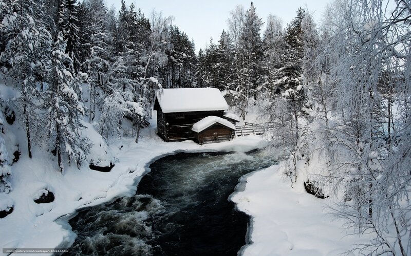 Cabin by a River — White, Serene