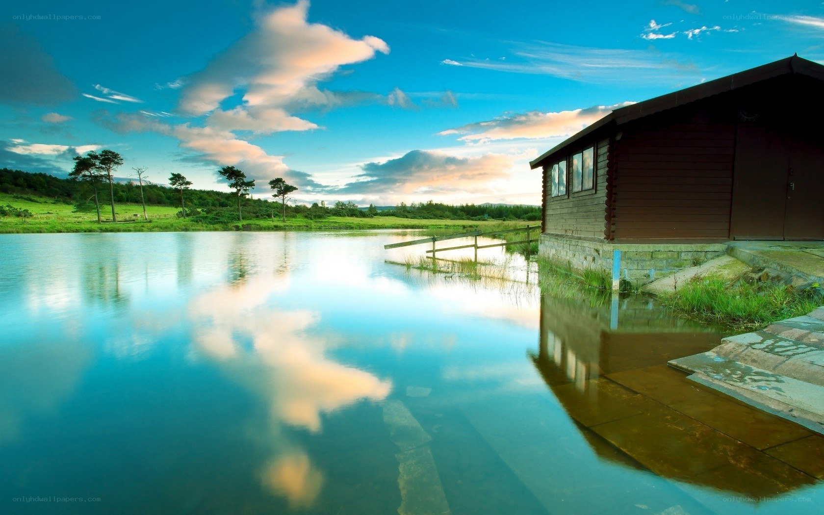 Cabin by a serene lake