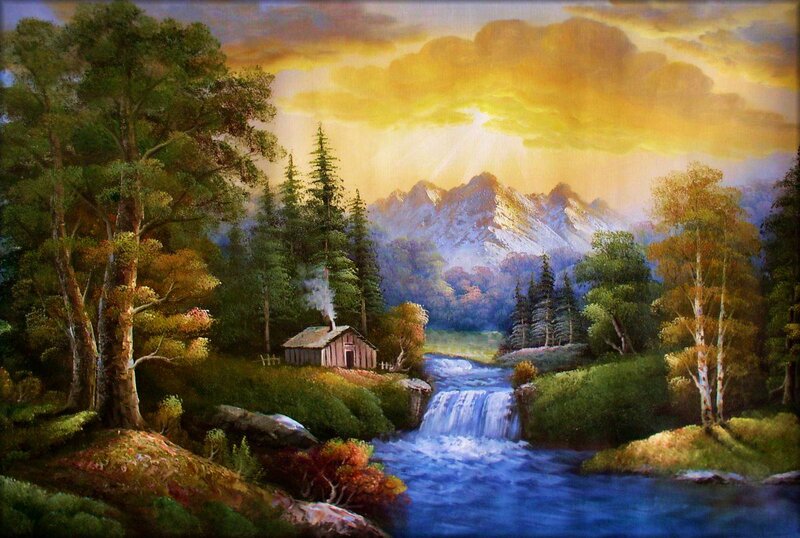 Cabin by a Waterfall