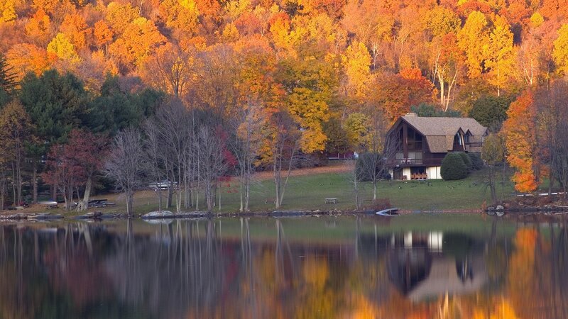 Cabin by Autumn Lake — Orange