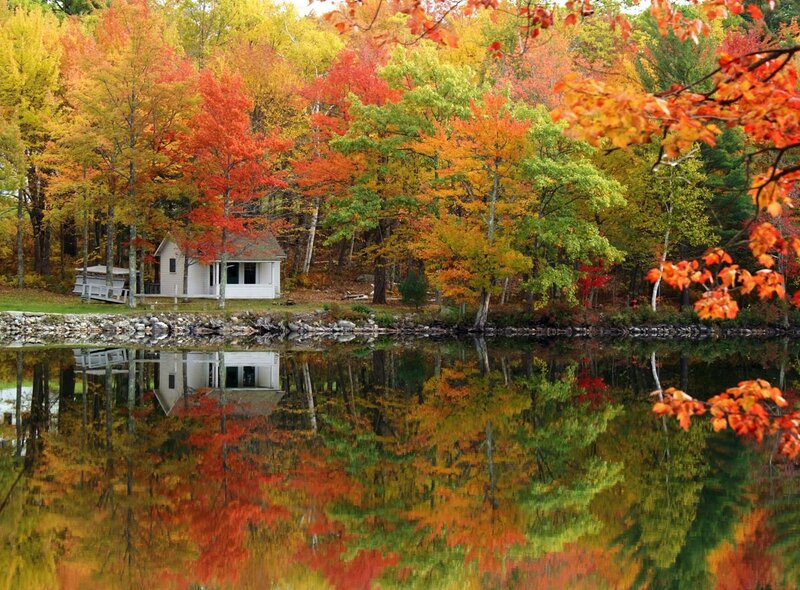 Cabin by Autumn Lake — Red
