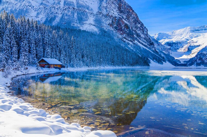 Cabin by Frozen Lake — Blue