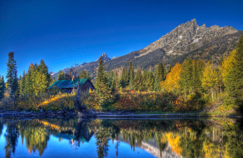 Cabin by Lake in Mountains — Blue