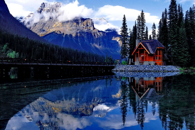 Cabin by Mountain Lake — Blue