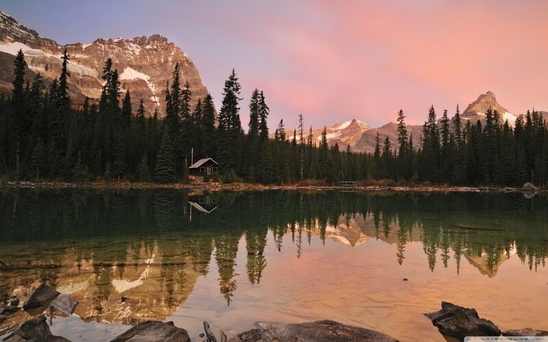 Cabin by Mountain Lake — Pink