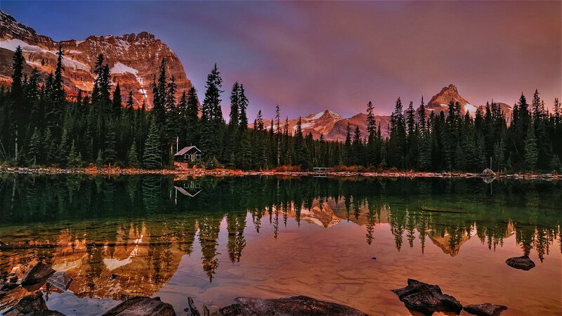Cabin by Mountain Lake — Purple