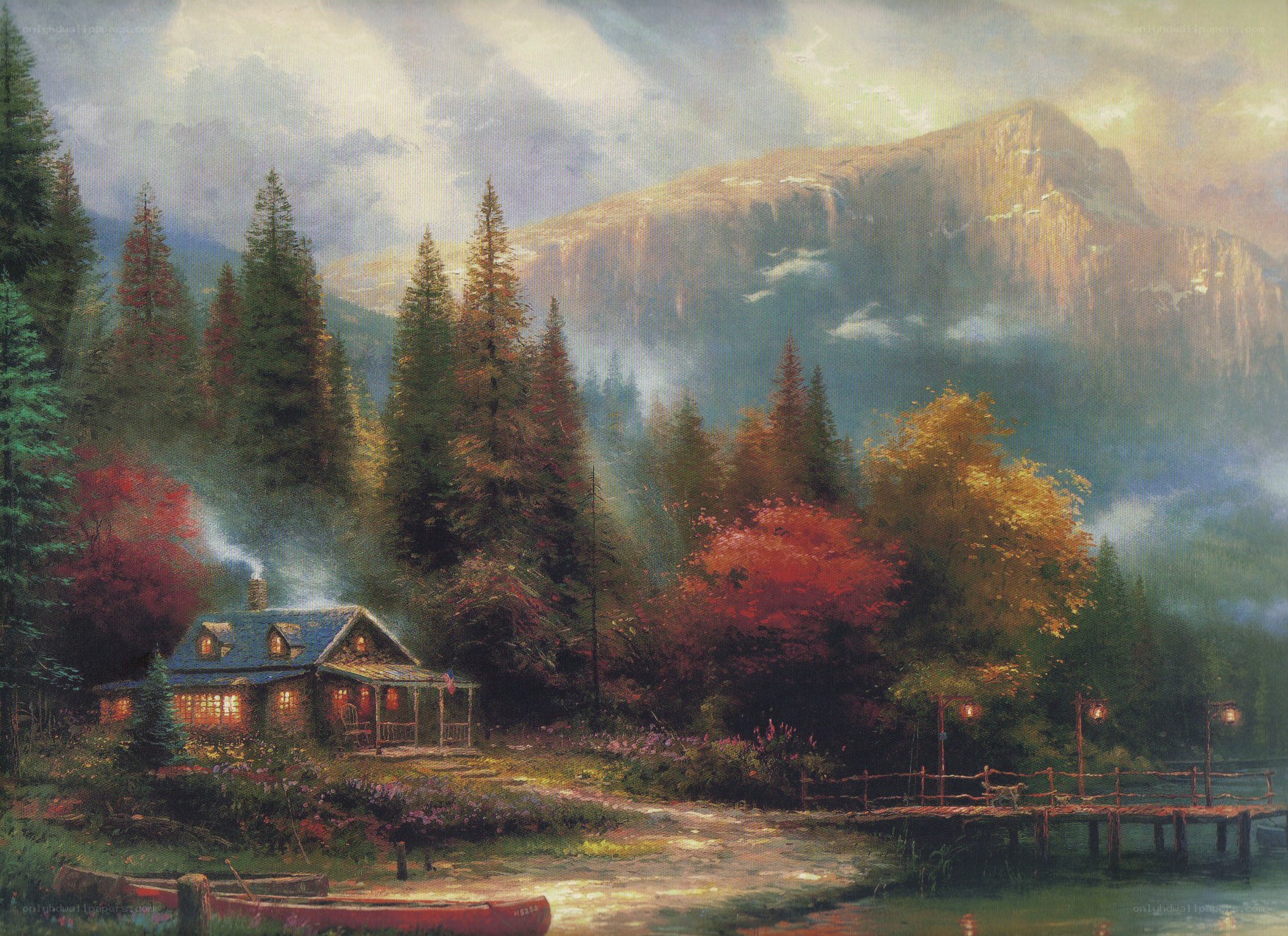 Cabin by the lake at dusk
