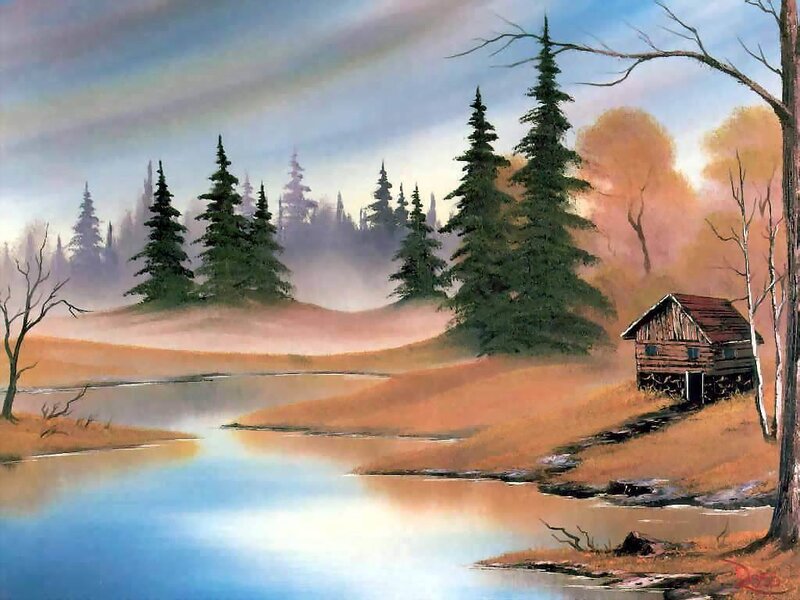 Cabin by the river at dawn